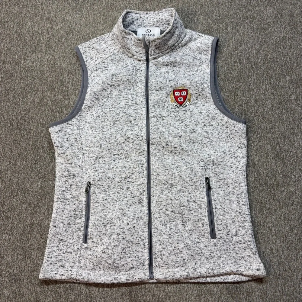 Harvard University Gray Sweater Fleece Full Zip Vest Womens Medium Vantage
